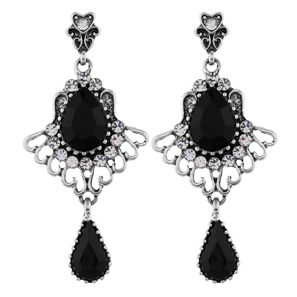 *AVALON* Silver x Black Fashion Dangle Earrings